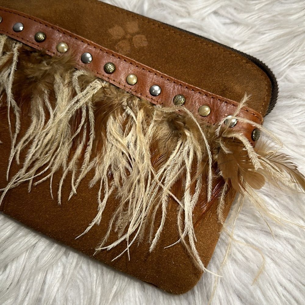 Patricia Nash Tan Suede and Leather Cassini Feather and Studded Wristlet - Picture 3 of 14